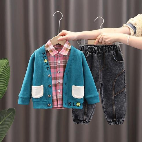 Boys spring and autumn suit cardigan set of three